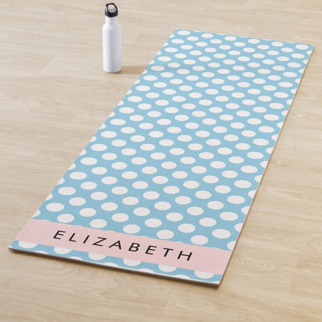 Blue Polka Dots, Polka Dot Pattern, Your Name Yoga Mat (In Situ)
