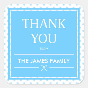 Blue Polka Dots & Ribbon Thank You Square Sticker