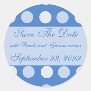 Blue Polka Dots Save The Date Reminders Classic Round Sticker