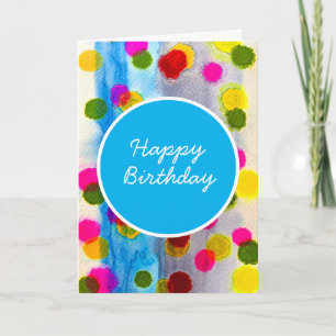 Blue polka dots watercolor abstract card