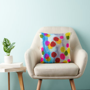 Blue polka dots watercolor abstract cushion