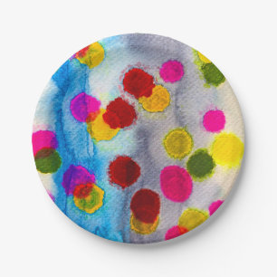 Blue polka dots watercolor abstract paper plate