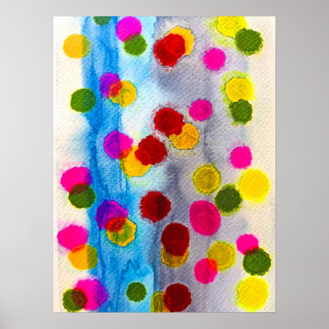 Blue polka dots watercolor abstract poster (Front)