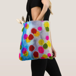 Blue polka dots watercolor abstract tote bag