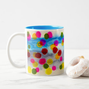 Blue polka dots watercolor abstract Two-Tone coffee mug