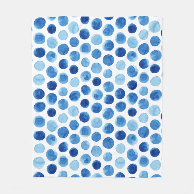 Blue polka dots, watercolor seamless pattern. fleece blanket (Front)