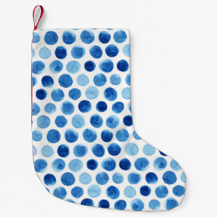 Blue polka dots, watercolor seamless pattern. small christmas stocking