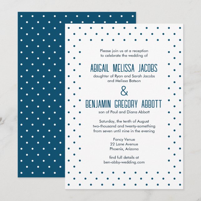 Blue Polka Dots with 2 Sets Bride's Parents Invitation (Front/Back)