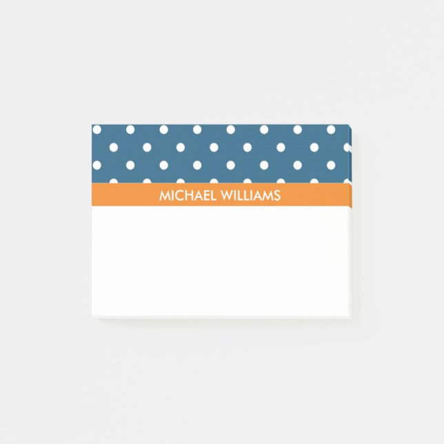 Blue Polka Dots with Orange Stripes Post-it Notes (Front)