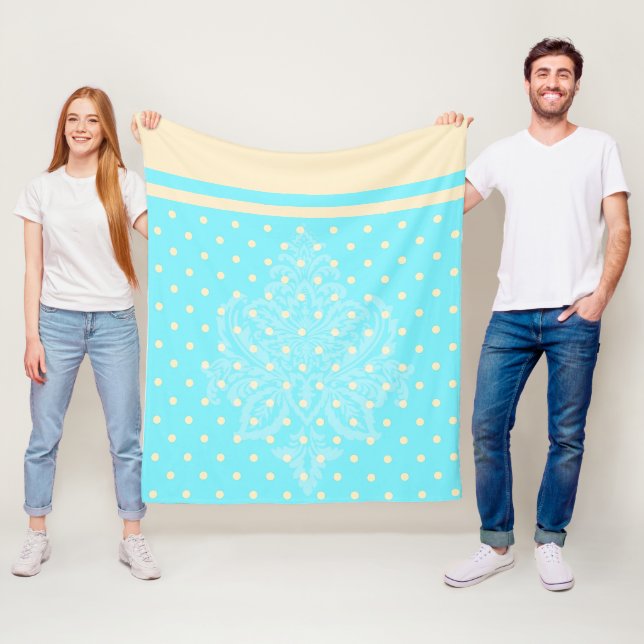 Blue polka dots & yellow  fleece blanke blanket (In Situ)