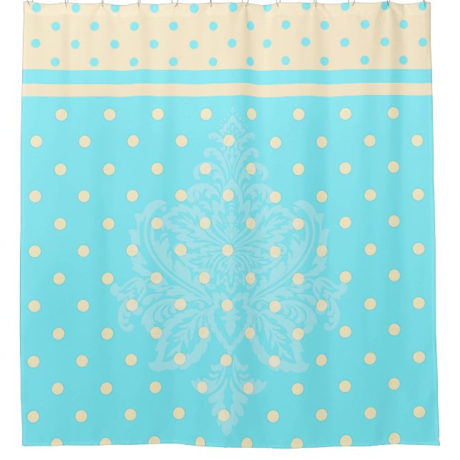 Blue polka dots & yellow Shower Curtain (Front)