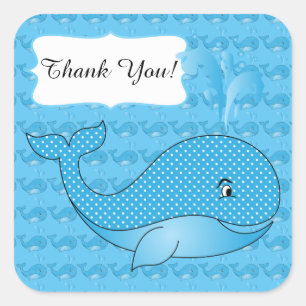 Blue Polka Dotted Baby Whale   DIY Text Square Sticker