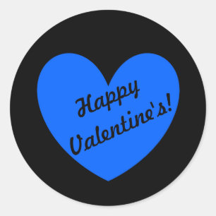 Blue polka hearts on black classic round sticker