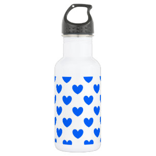 Blue polka hearts on white 532 ml water bottle