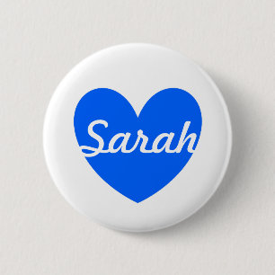 Blue polka hearts on white 6 cm round badge