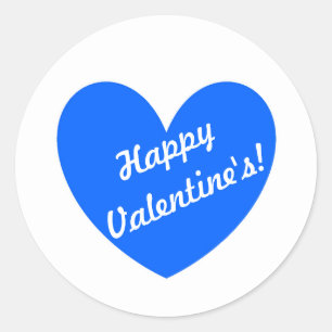 Blue polka hearts on white classic round sticker