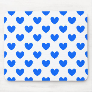 Blue polka hearts on white mouse mat