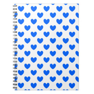 Blue polka hearts on white notebook