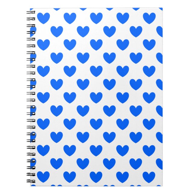 Blue polka hearts on white notebook (Front)