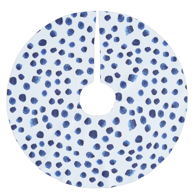 Blue Polka: Watercolor Dot Seamless. Brushed Polyester Tree Skirt (Front)