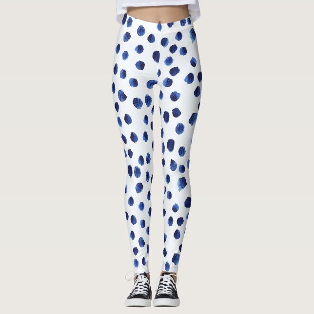 Blue Polka: Watercolor Dot Seamless. Leggings (Front)