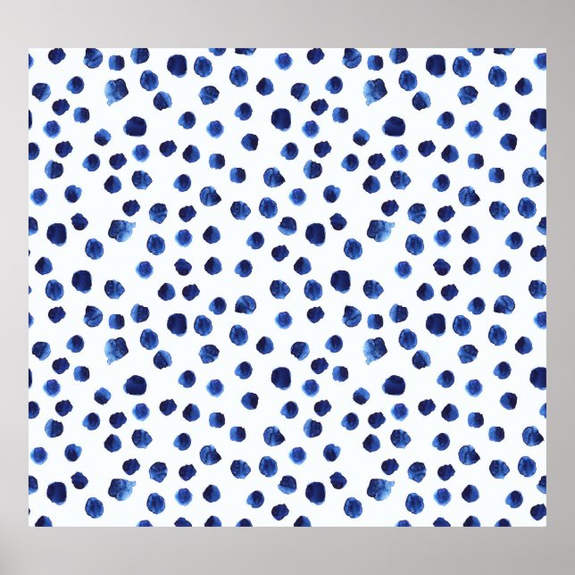 Blue Polka: Watercolor Dot Seamless. Poster (Front)