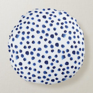 Blue Polka: Watercolor Dot Seamless. Round Cushion
