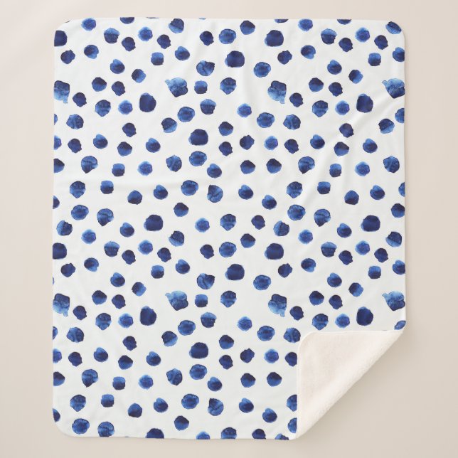 Blue Polka: Watercolor Dot Seamless. Sherpa Blanket (Front)