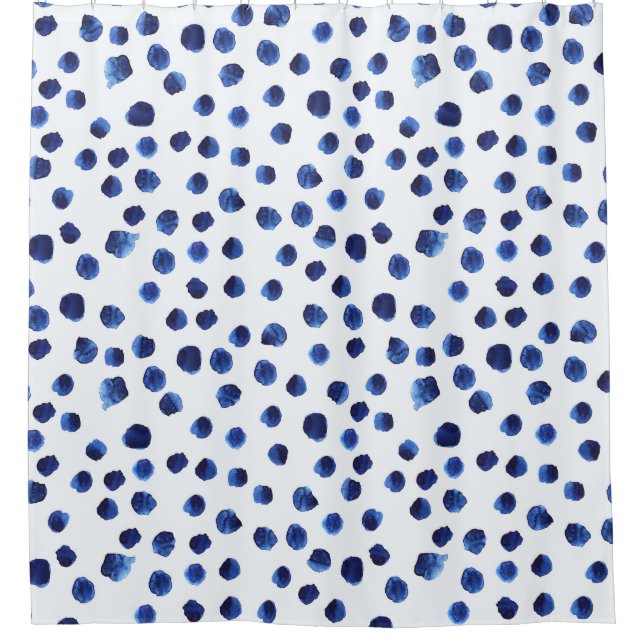 Blue Polka: Watercolor Dot Seamless. Shower Curtain (Front)