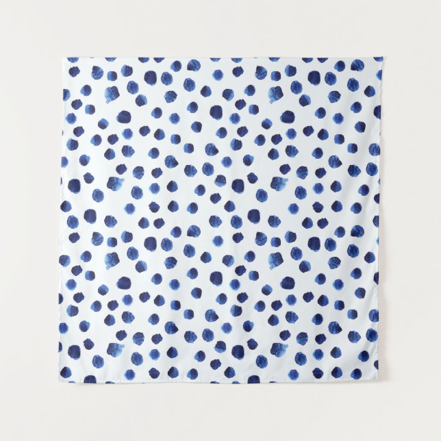 Blue Polka: Watercolor Dot Seamless. Tapestry (Front)