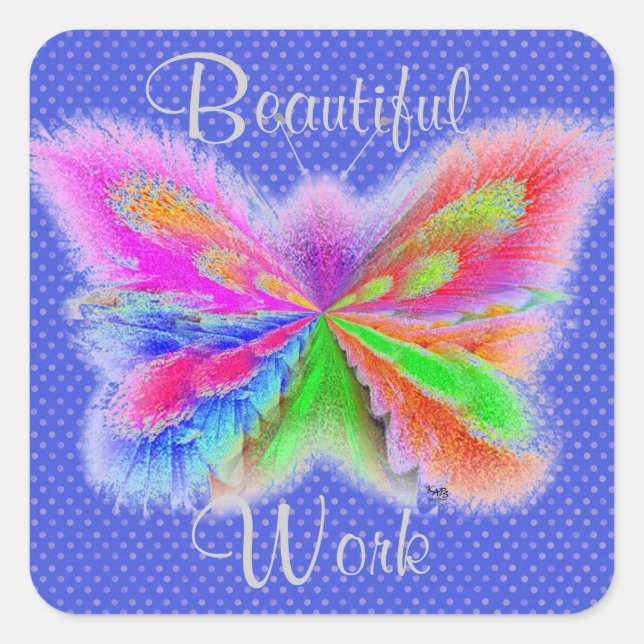 Blue Polkadot Butterfly Square Sticker (Front)