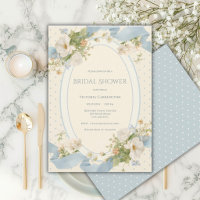 Blue Polkadot Floral Elegant Ribbon Bridal Shower