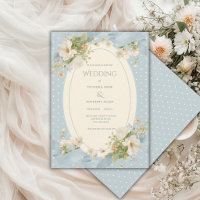 Blue Polkadot Floral Elegant Ribbon Wedding