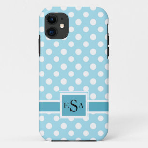 Blue Polkadot Monogram Cute Modern iPhone 11 Case