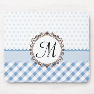 Blue Polkadots, Checks and Stripes with Monogram Mouse Mat