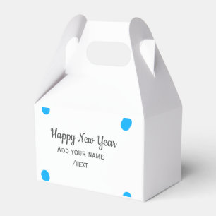 Blue polkadots happy new year add name messasimple favour box