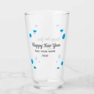 Blue polkadots happy new year add name messasimple glass