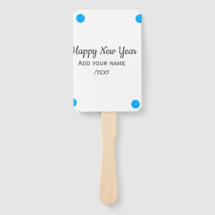 Blue polkadots happy new year add name messasimple hand fan
