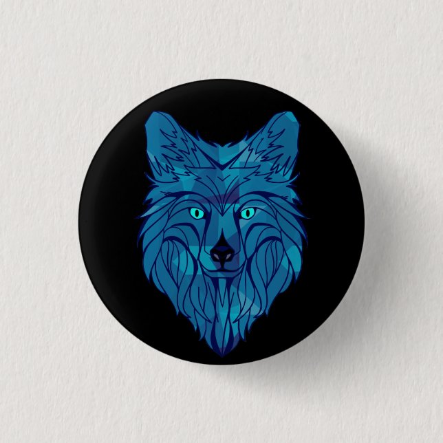 Blue Poly Wolf Head 3 Cm Round Badge (Front)