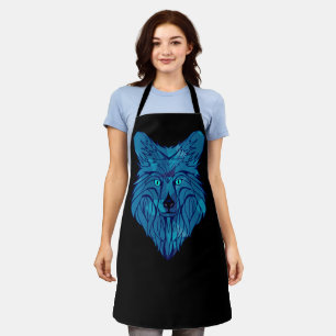 Blue Poly Wolf Head Apron
