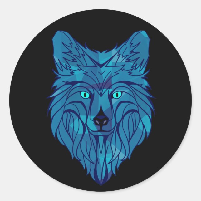 Blue Poly Wolf Head Classic Round Sticker (Front)