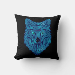 Blue Poly Wolf Head Cushion