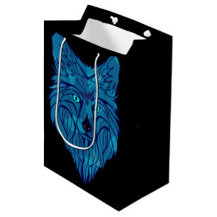Blue Poly Wolf Head Medium Gift Bag