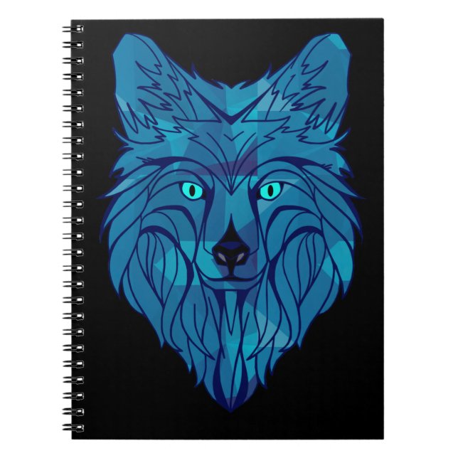 Blue Poly Wolf Head Notebook (Front)