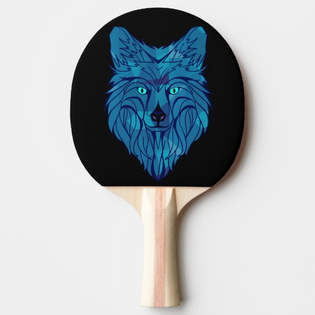 Blue Poly Wolf Head   Ping Pong Paddle (Front)