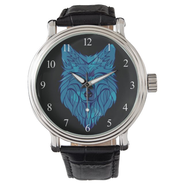 Blue Poly Wolf Head Watch (Front)