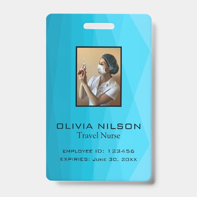 Blue Polygonal And Photo ID Badge (Front)