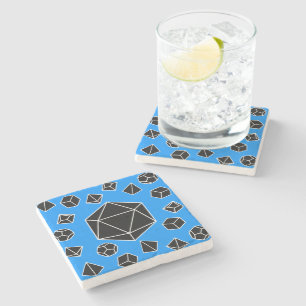 Blue Polyhedral Dice Coaster Set