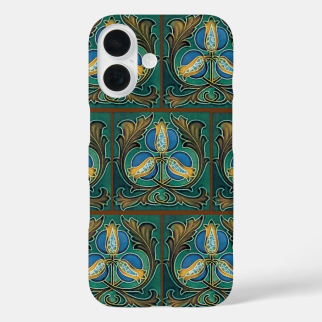 Blue Pomegranate Faux Majolica Tile iPhone Case (Back)