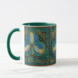Blue Pomegranates Faux Majolica Vintage Art Mug